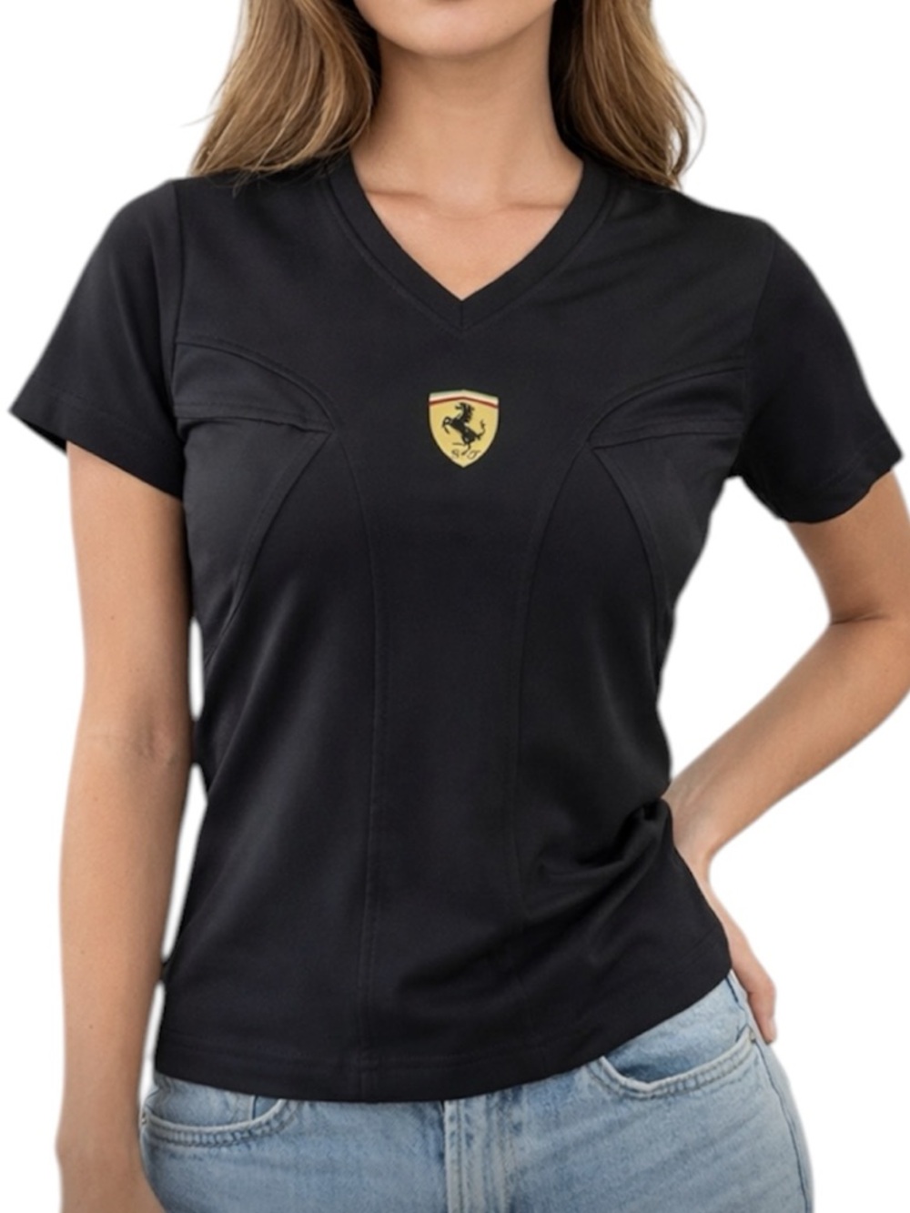 Ferrari Vintage Y2K Black V-neck T-shirt Size 2🖤✨